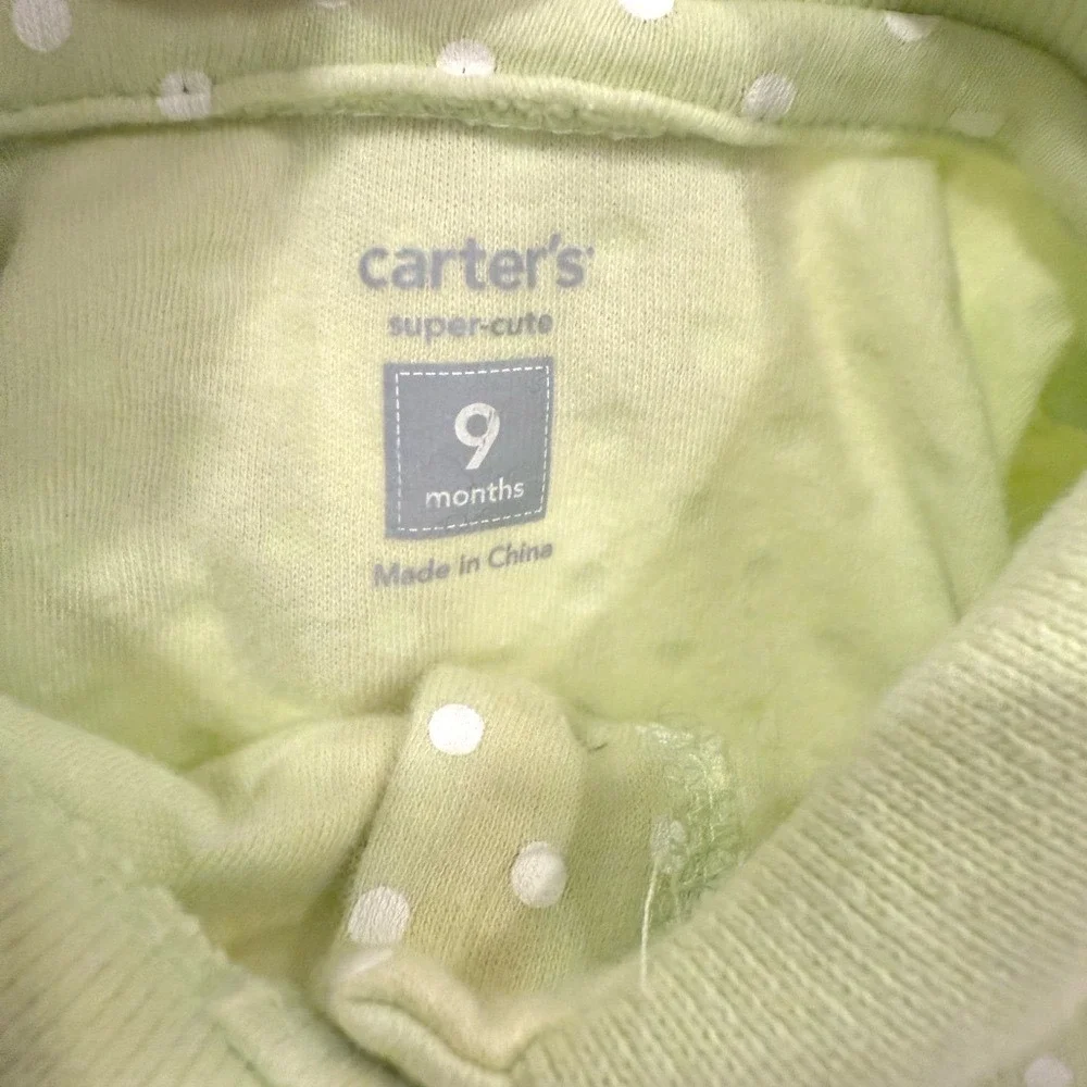Carter's Girl Dress Green Polka‎ Dot Embroidered Flowers Butterflies - 9 mos